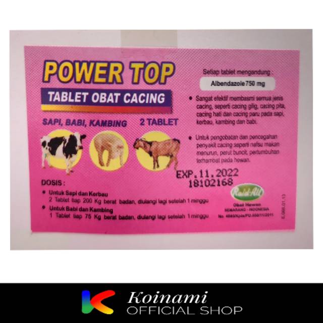 POWER TOP 2 Tablet OBAT CACING SAPI KAMBING DOMBA KERBAU BABI / raid