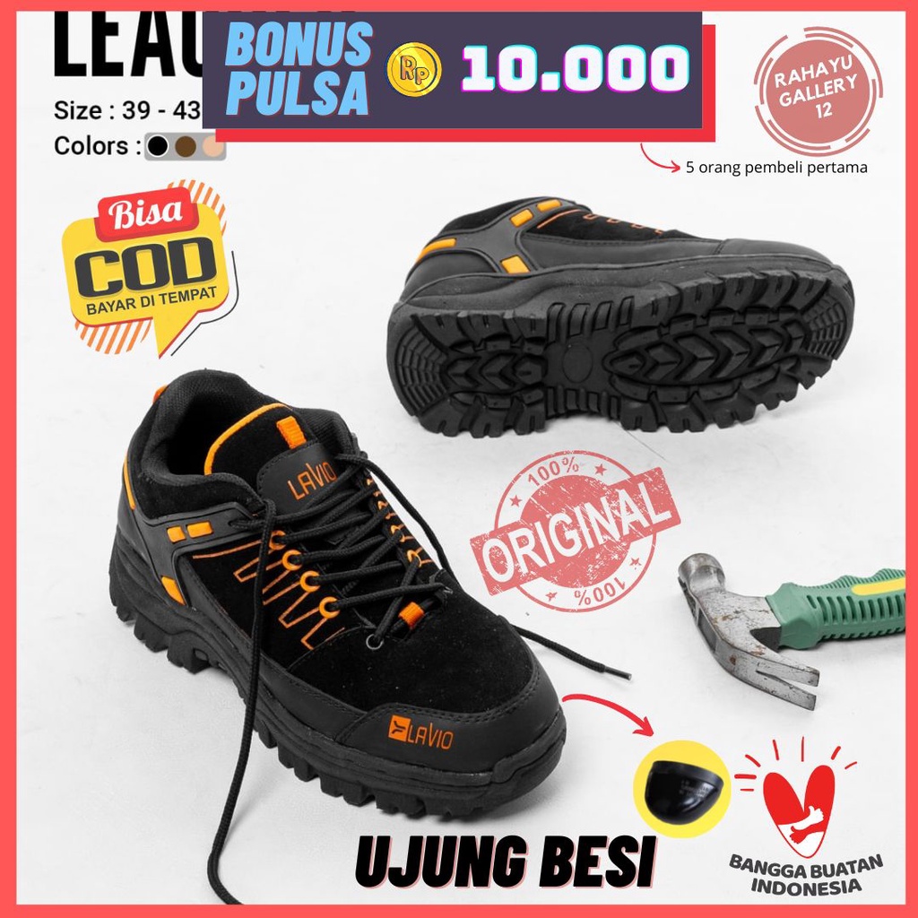 Sepatu Safety Pria Ujung Besi Original Lavio Leacher Untuk Kerja Lapangan