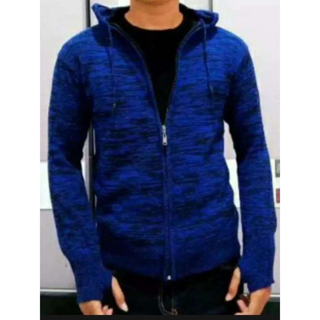 DAMSSHOP - SWEATER RAJUT ARIEL TWIST TWOTONE CARDIGAN (UNISEX)-BLUE