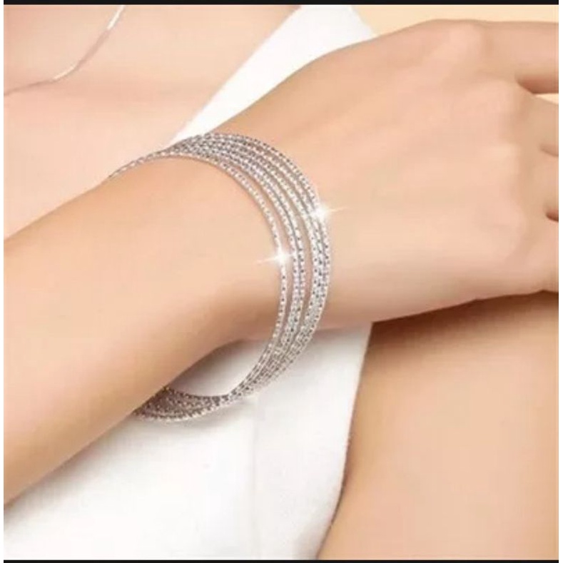 perhiasan gelang keroncong silver set 6 kualitas premium