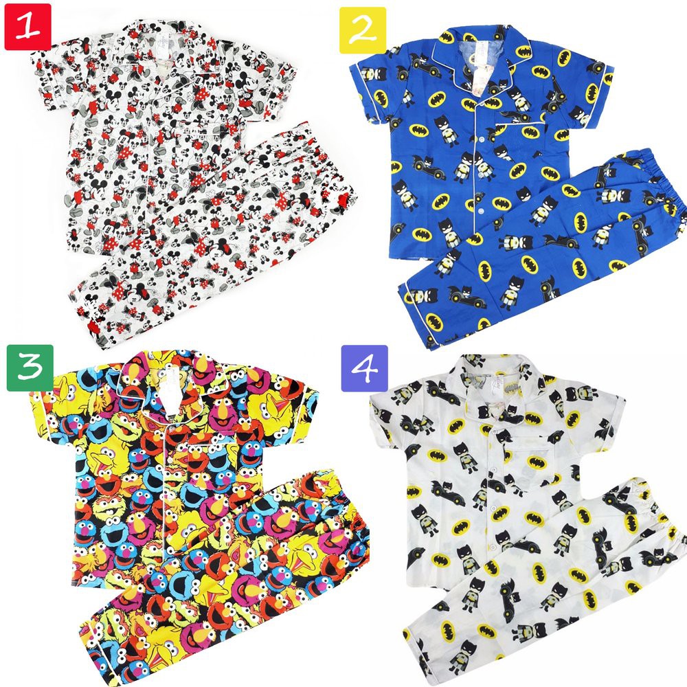 1-2 CP TH PIYAMA ANAK BAJU TIDUR MICRO MINION / DORAEMON / TSUM / LEBAH/ KEROPI / TEDYBEAR