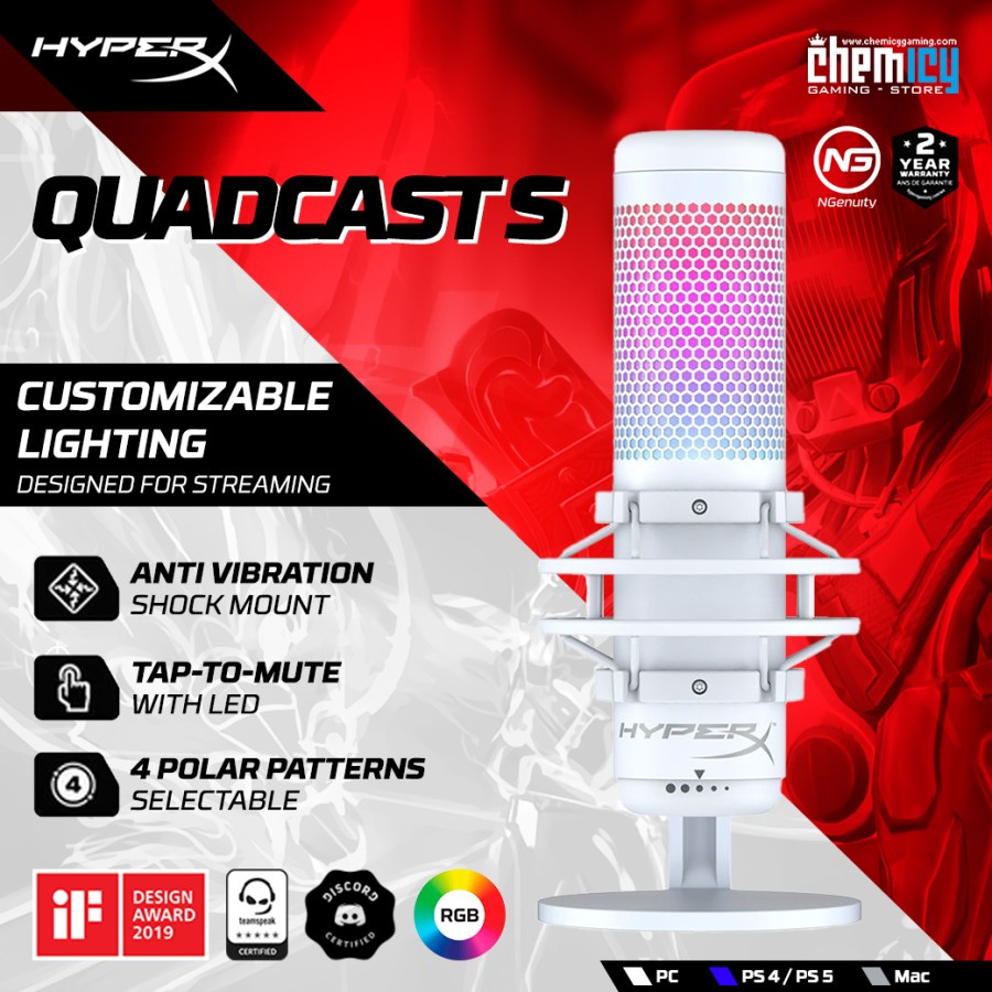 HyperX Quadcast S RGB White Edition USB Condenser Gaming Microphone