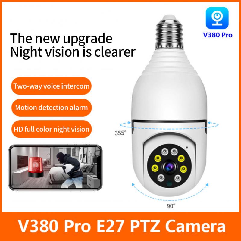 IP CAM CAMERA PTZ BOHLAM GANTUNG FULL LED WITH INFRARED CCTV BULB WIFI APP V380 PANORAMIC/KAMERA IP BOHLAM 360 EYES.
