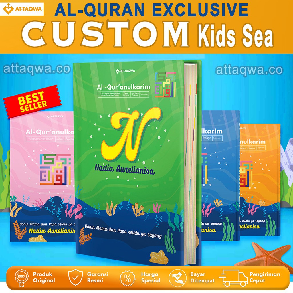 

AL Quran Attaqwa Kid Custom Nama Tema Sea Laut Alquran Hafalan Perkata BONUS buku Dzikir