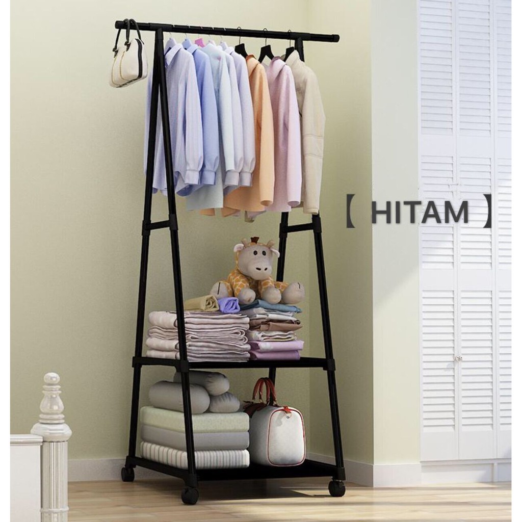 SHENAR Triangle stand / Rak Hanger Baju Serbaguna dengan Roda - WHITE &amp; BLACK