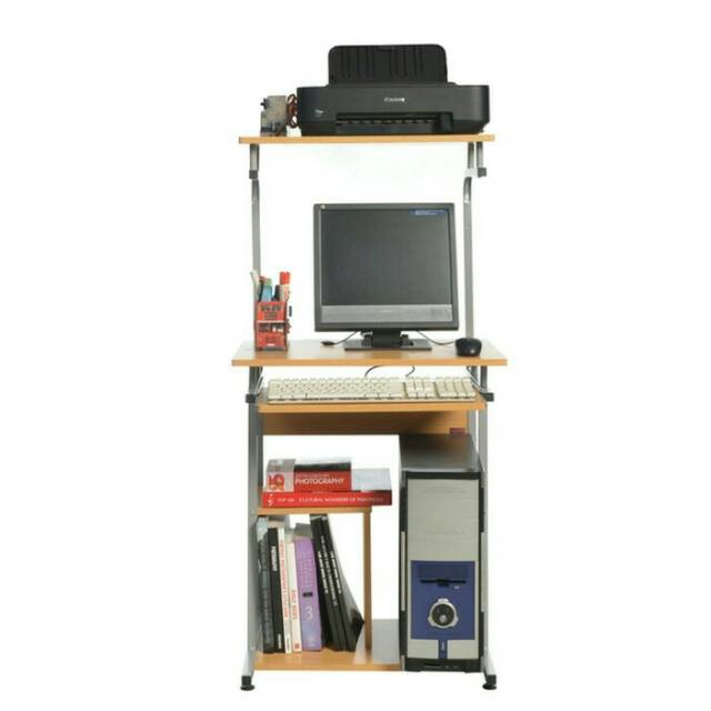 Meja Komputer Laptop PC Printer Computer Table Desk Lunar HUGA 905 Tingkat Hitam Black/Brown Coklat