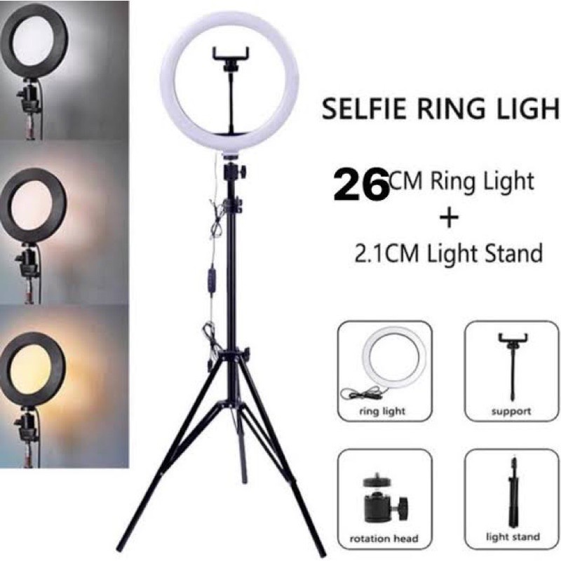 PAKET LENGKAP RING LIGHT LED 26CM 33CM LAMPU 26CM MAKE UP LAMPU + TRIPOD