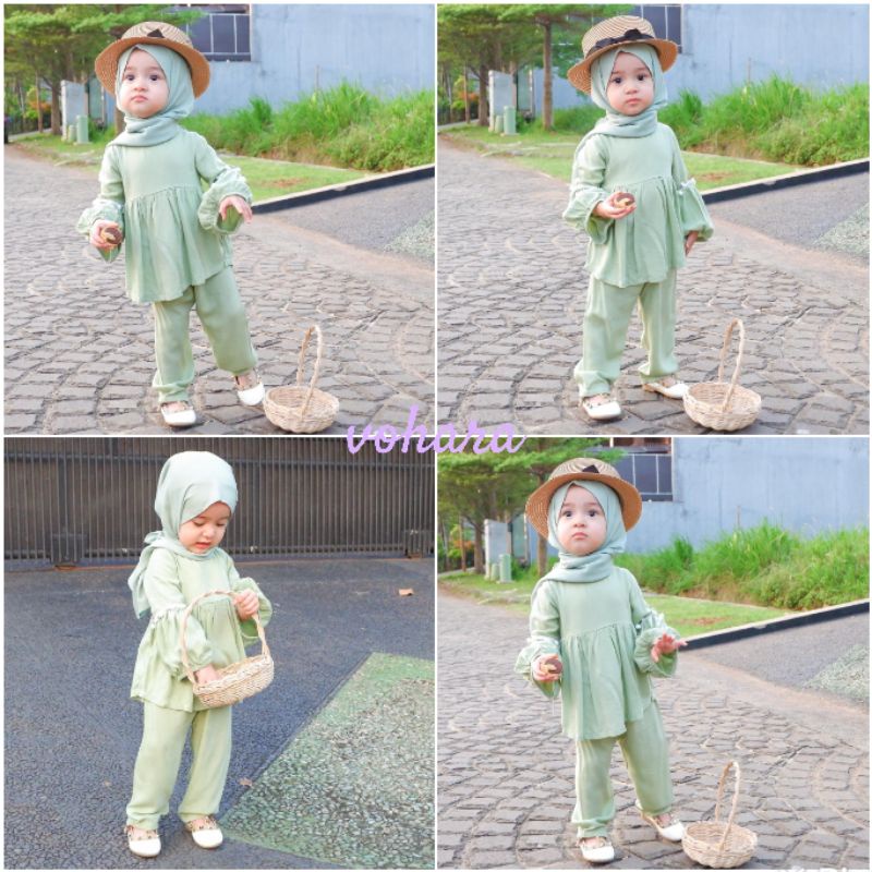 pilih warna Setelan Anak Perempaun Rayon Premium LILIANA Pompom Polos Setelan Anak Perempuan 1-4 Tahun by Beuzee