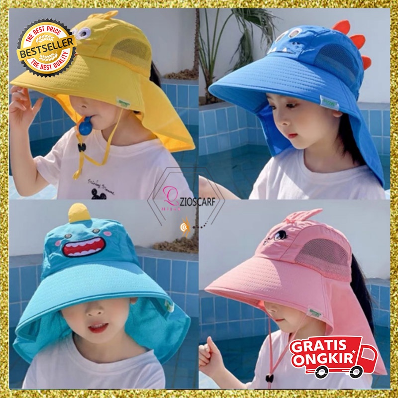 Topi Bucket Anak Laki Laki Perempuan Model Lebar Dinosaurus fashion Pantai Casual Anti Sinar UV HSA