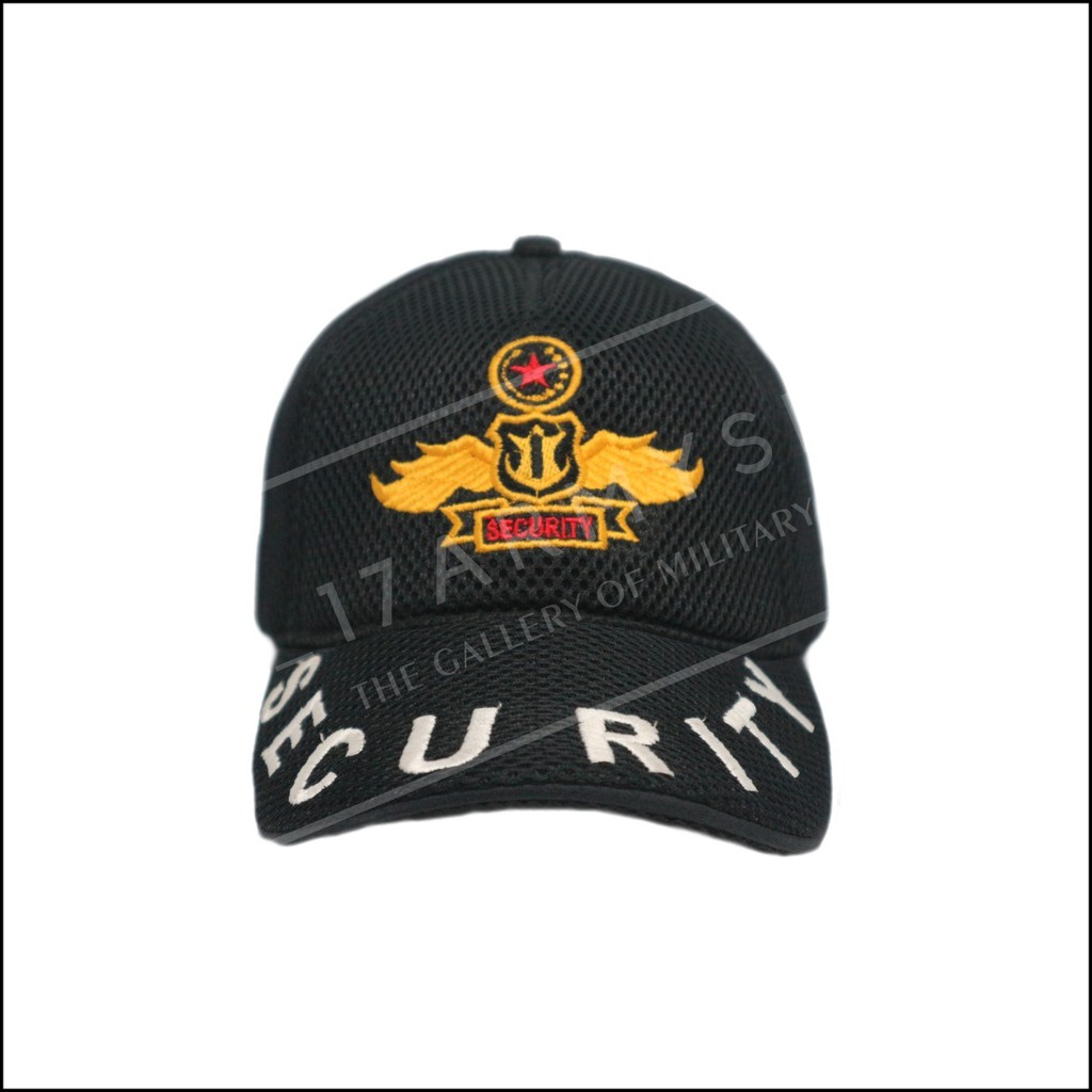 Topi Doblemes Jaring Biru, Hitam Bordir Logo Wing Satpam/Security