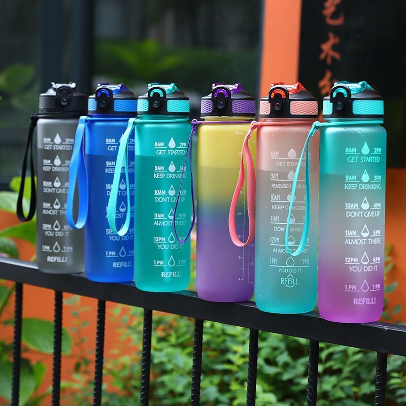 READY STOK botol minum motivasi waktu 1liter tritan bpa free botol minum gradasi botol minum sedotan 1liter botol motivasi waktu botol tritan 1L botol serbaguna