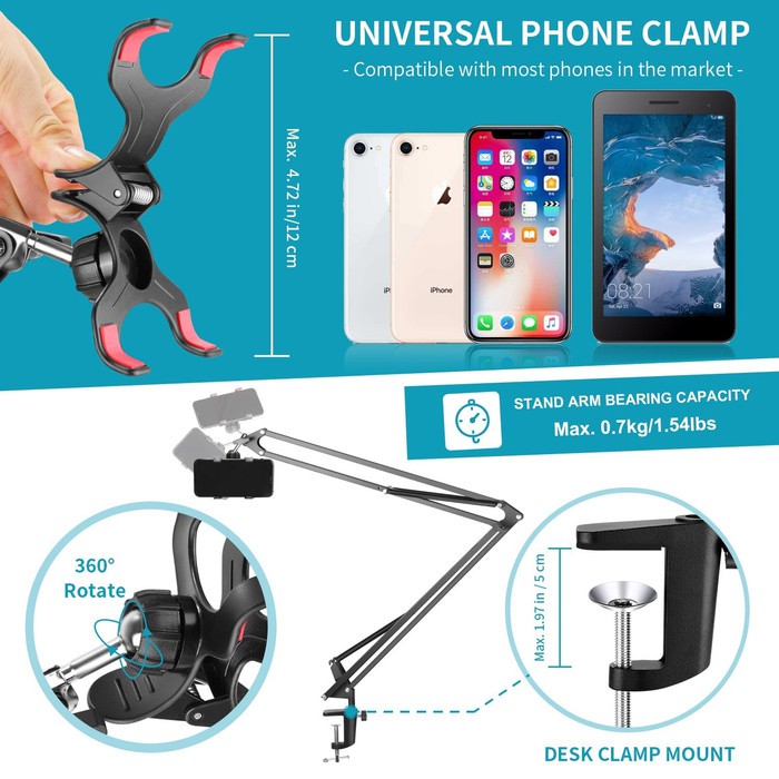 OVERHEAD VIDEO STAND BOOM ARM HOLDER HANDPHONE HP JEPIT MEJA FLAY LAY