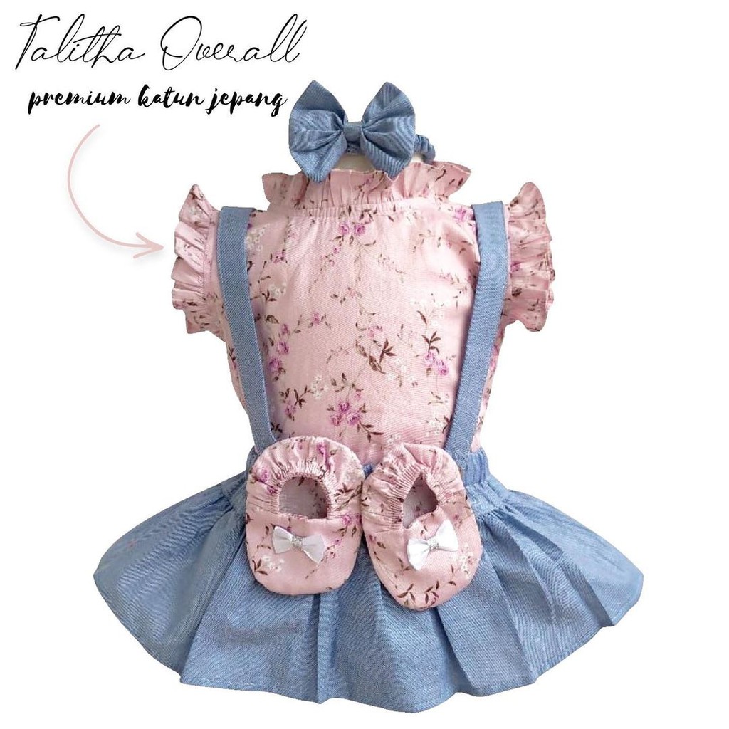 Hampers Talitha / Aiko / Clara / Gianna Baju Rok Overall Bandana Sepatu Giftset Kado Lahiran Anak Bayi Perempuan Lucu Terlaris Murah-3
