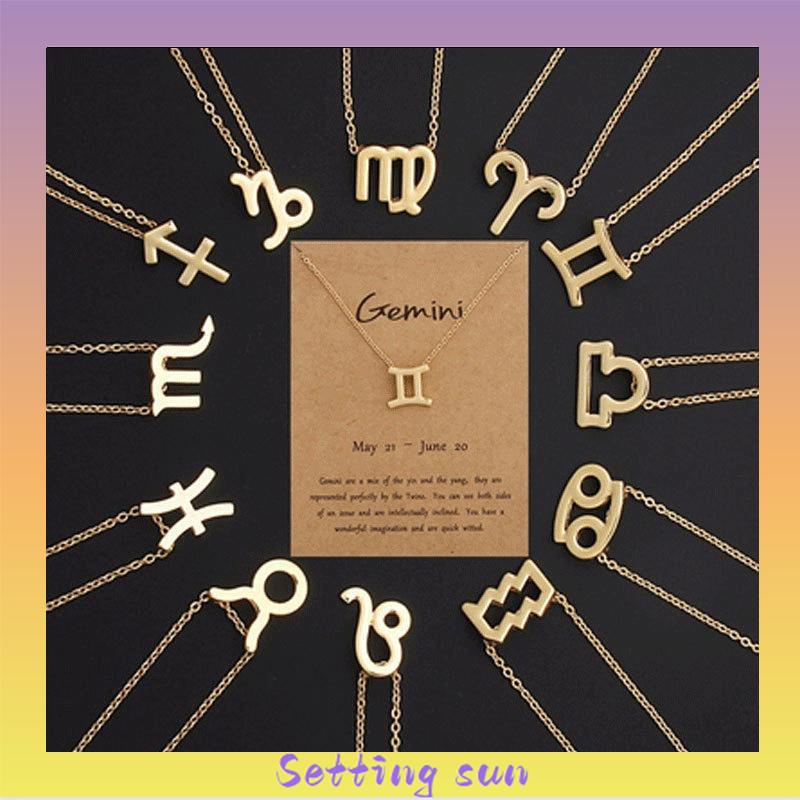 12 Zodiac Sign Constellation Pendant Kalung Untuk Wanita Pria Kalung Perhiasan Fashion Hadiah Ulang Tahun Pabrik Grosir TN