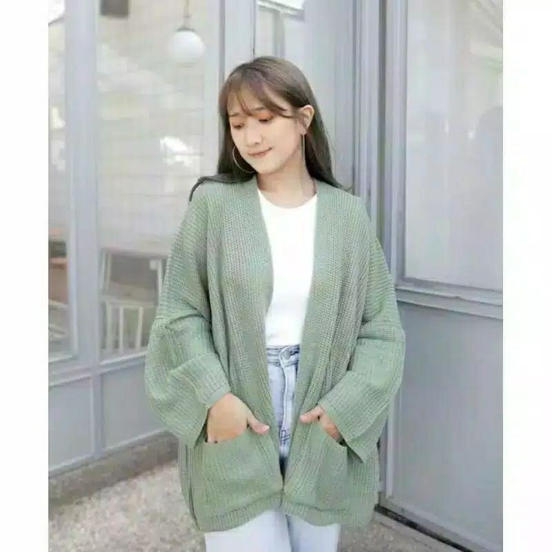 cardigan rajut locy-cardy oversize-Hijau mint