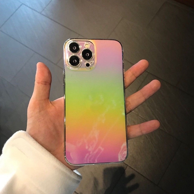 Soft Case Transparan Motif Laser Aurora Untuk iPhone 14 13 Pro max 12 11 XS max X XR 7 8 Plus SE 2020