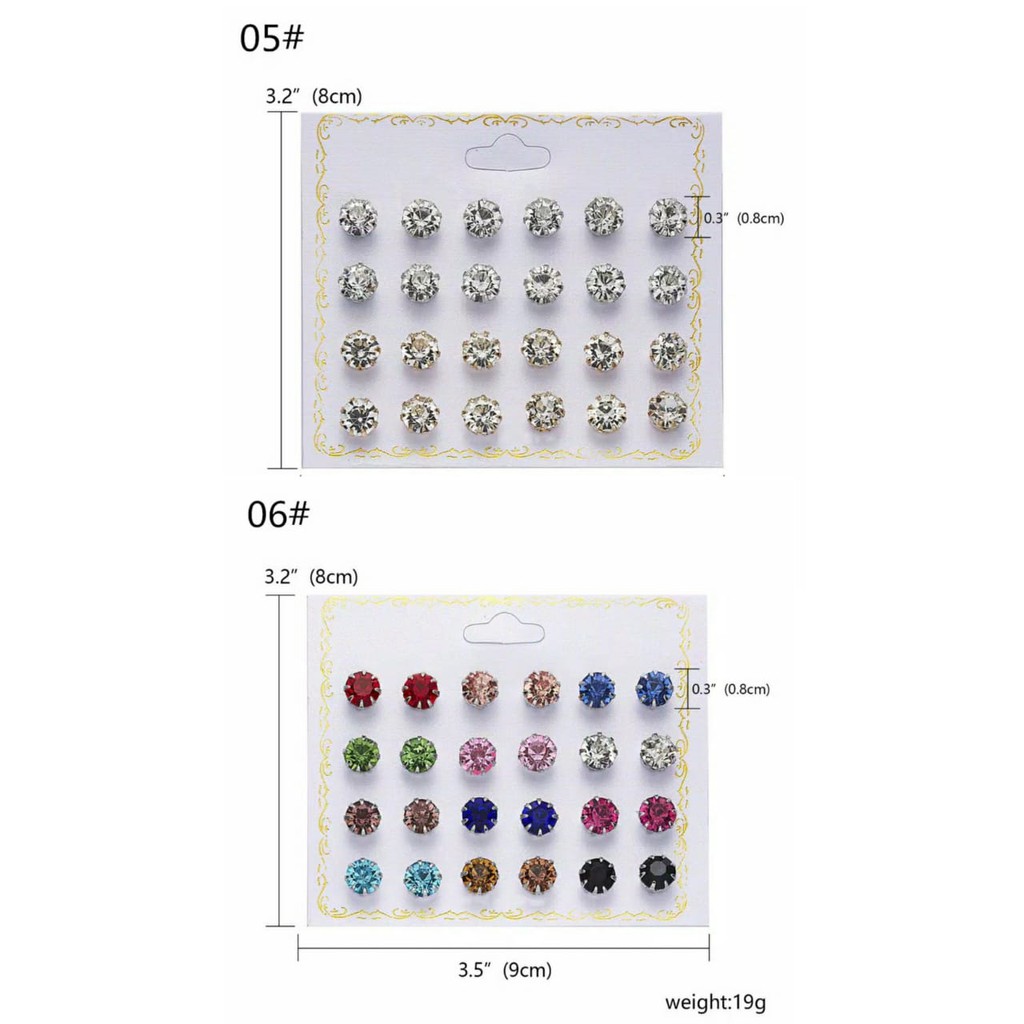 12 pasang Anting Tusuk Bentuk Bulat Campur Gaya Korea Mixed Earrings