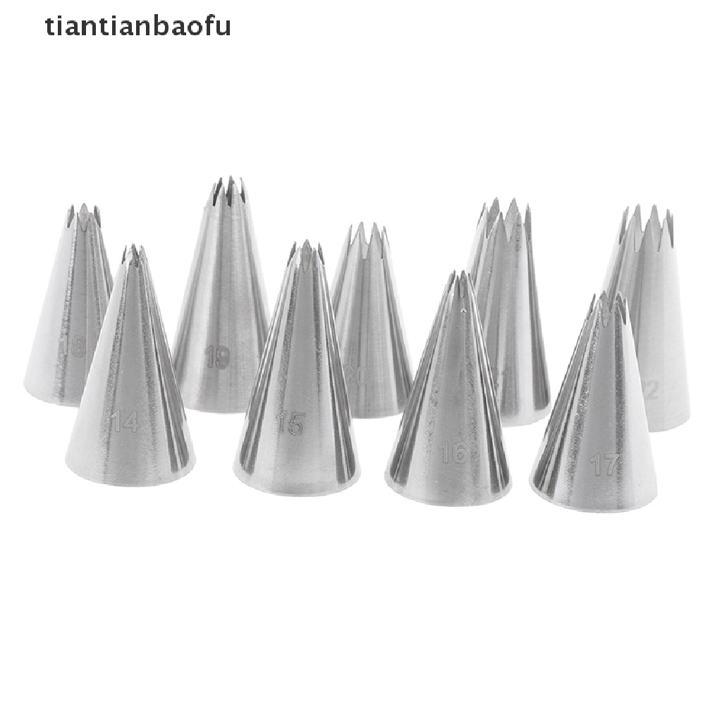 [tiantianbaofu] 9pcs Open Star Cream Piping Nozzles Cake Decorating Set Metal Pastry Bag Tips Boutique