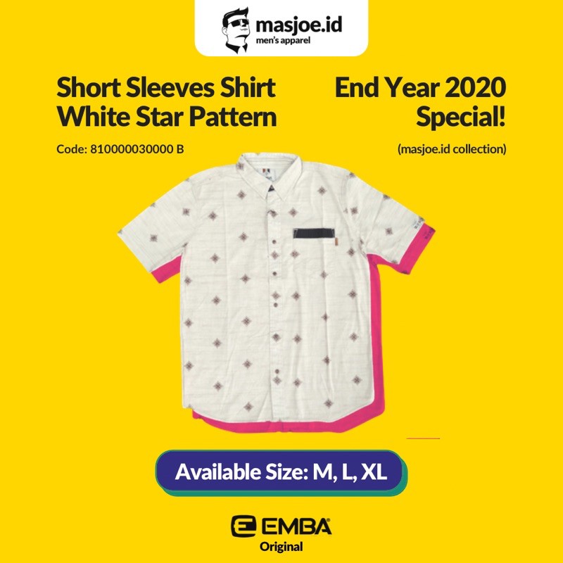 Kemeja Pria Casual EMBA Original - Short Sleeves Shirt White Star Pattern