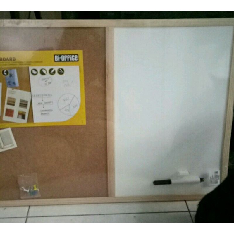 BI-SILQUE PAPAN KOMBINASI 60x45CM 2 PANEL CORKBOARD DAN WHITEBOARD/ACE PAPAN KOMBINASI GABUS DINDING