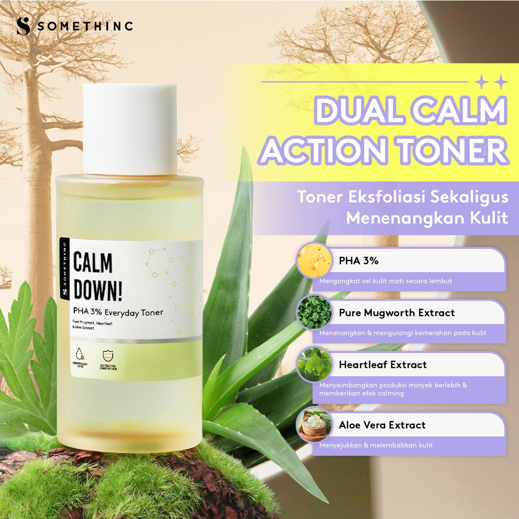 SOMETHINC Calm Down! PHA 3% Soothing Everyday Toner -Toner Menenangkan Mencerahkan Kulit Mengangkat Sel Kulit Mati