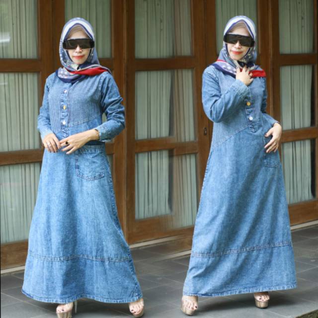 [AGEN BAJUNYA BANDUNG] Gamis Jeans Busui dan bumil(pola payung)