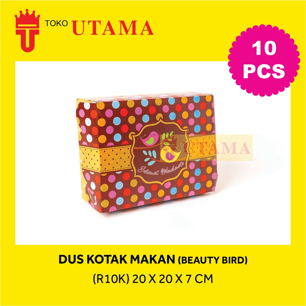 R10K 20 x 20 x 7 CM Dus Kotak Makan Motif Beauty Bird Burung Coklat Nasi Kue