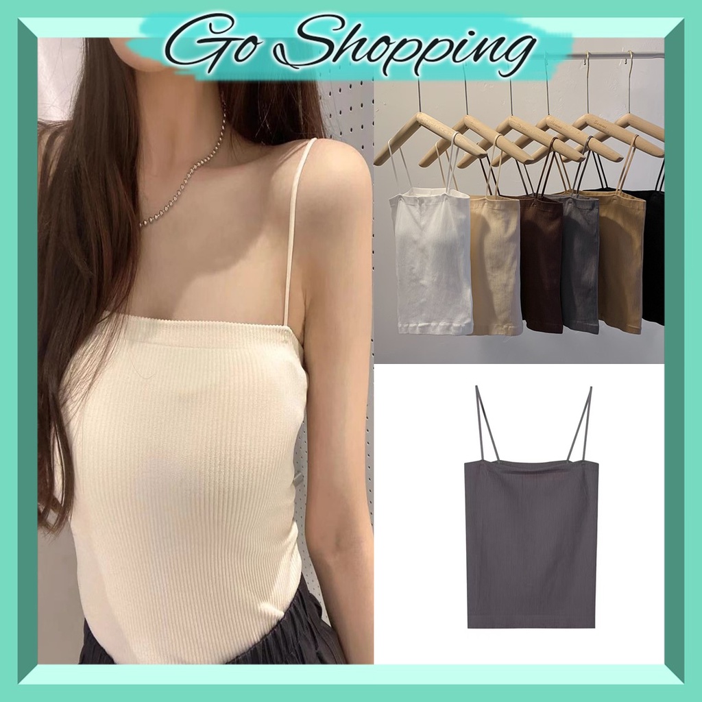 GO! BT658 Tanktop Bra With Cup Tank top Basic Wanita Square spaghetti Crop top COD