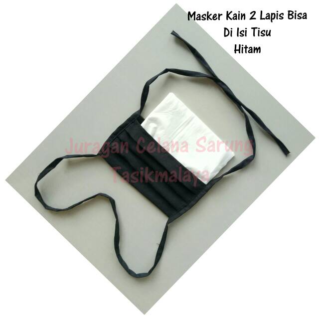 Masker Kain Katun 2 Lapis Bisa Isi Tisu 2 Layer Hijab Motor Tali Sambung Panjang Hitam Putih 2 Ply