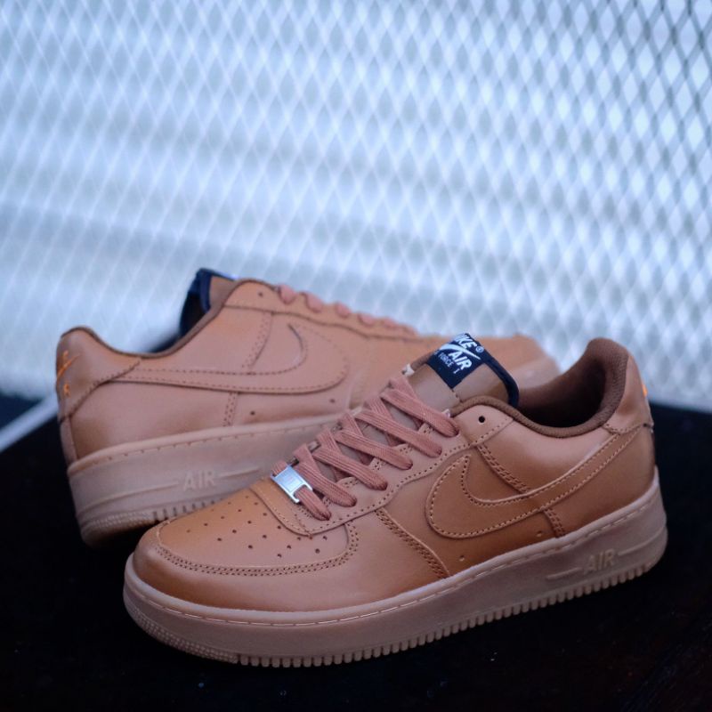 Nk Air Force 1 Low Leather Brown Original Sneakers Pria