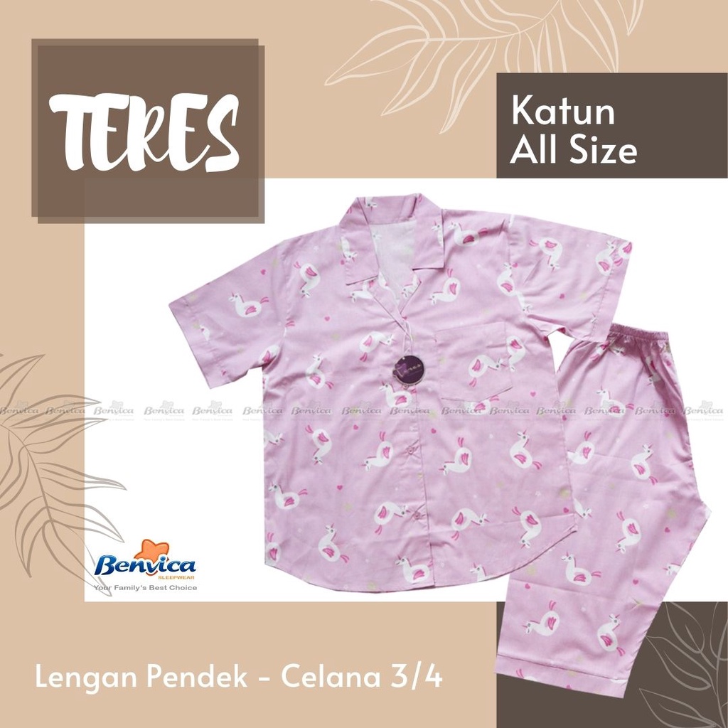 BAJU TIDUR CELANA 3/4 KATUN ADEM BANYAK MOTIF TERES AL - A