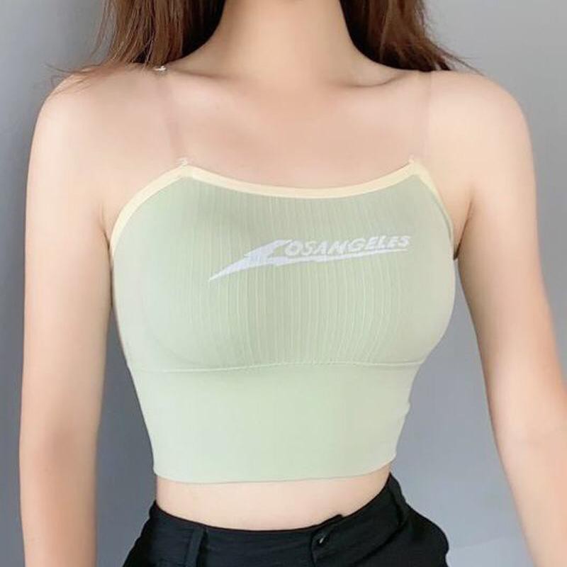 Blackpink Tank Top Bra Sport Seamless Pakain Dalam Wanita Yoga Tali Transparan 1059-GREEN