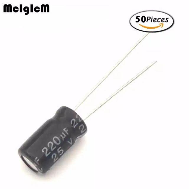 50pcs Kapasitor Elektrolit Kapasitor Aluminium 220uf 25v 6mm * 12mm