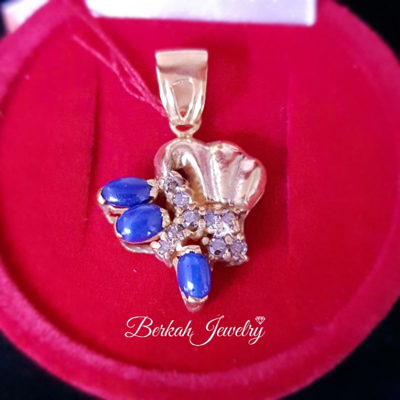 PROMO Liontin emas kuning berlian asli batu safir