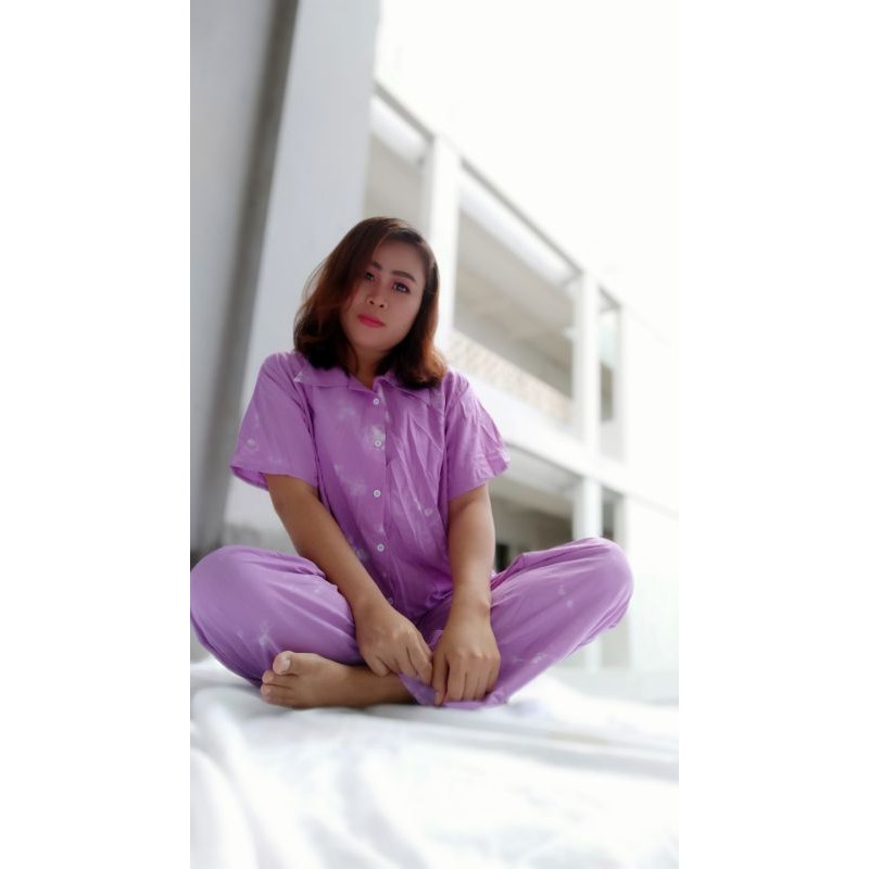 Set Piyama Jumbo XXL LDd 120 Lengan Pendek Busui Kancing