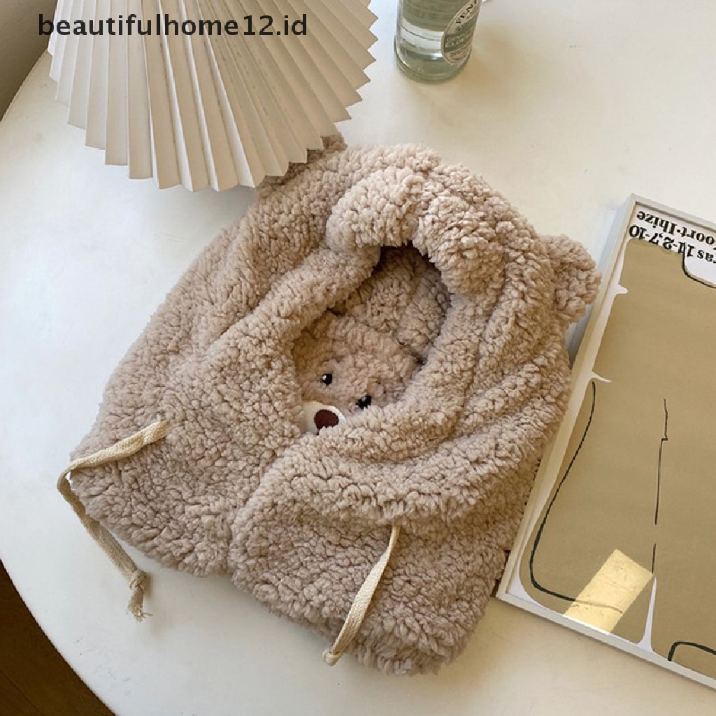 【beautifulhome12.id】 Cute Bear Ears Warm Hat Windproof Neck Scarf Cap Student Plus Cashmere Cap  .