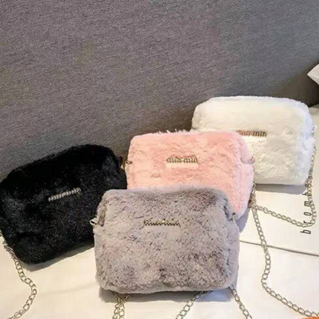 READY  Tas Selempang Petak T41 MinMin Bulu / Tas Wanita / T