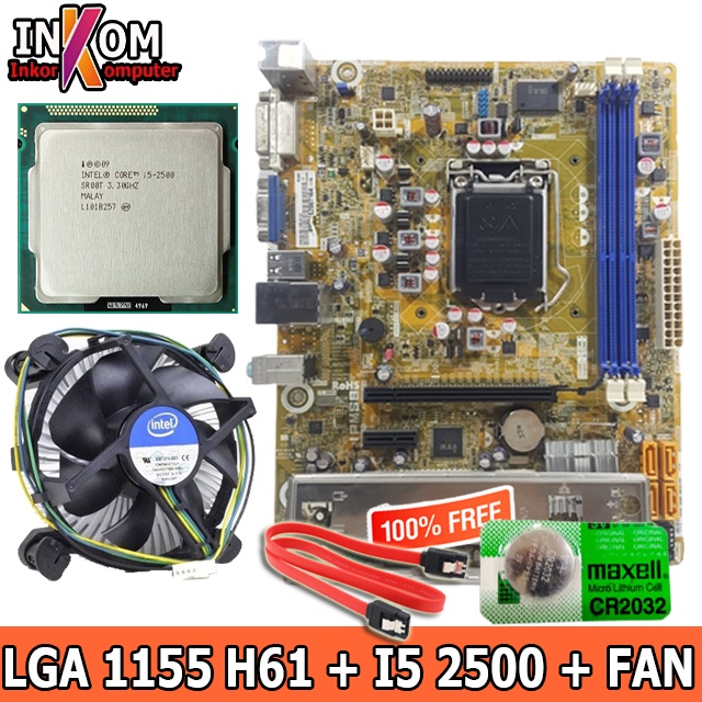 Motherboard Mobo LGA 1155 H61 + PROCESSOR INTEL i5 2500