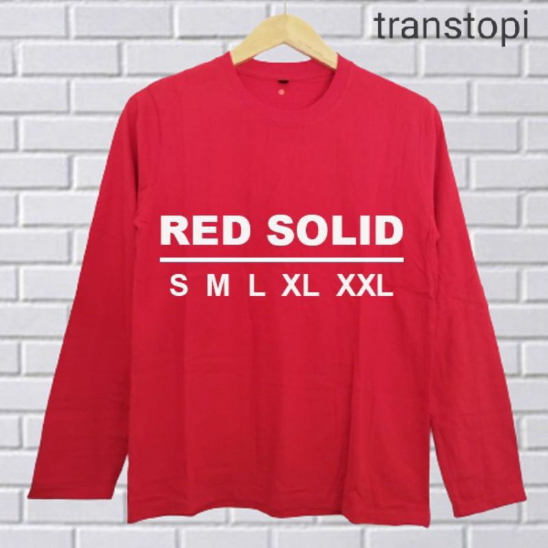 Baju Kaos Polos Dewasa MERAH Tangan Lengan Panjang MERAH Bandung Pria Wanita KEREN