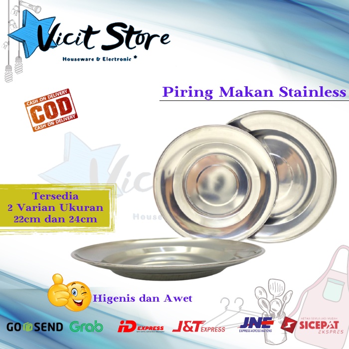 Piring Makan Stainless 22cm &amp; 24cm Bahan Tebal Dan Higienis ( Harga utk 6pcs )