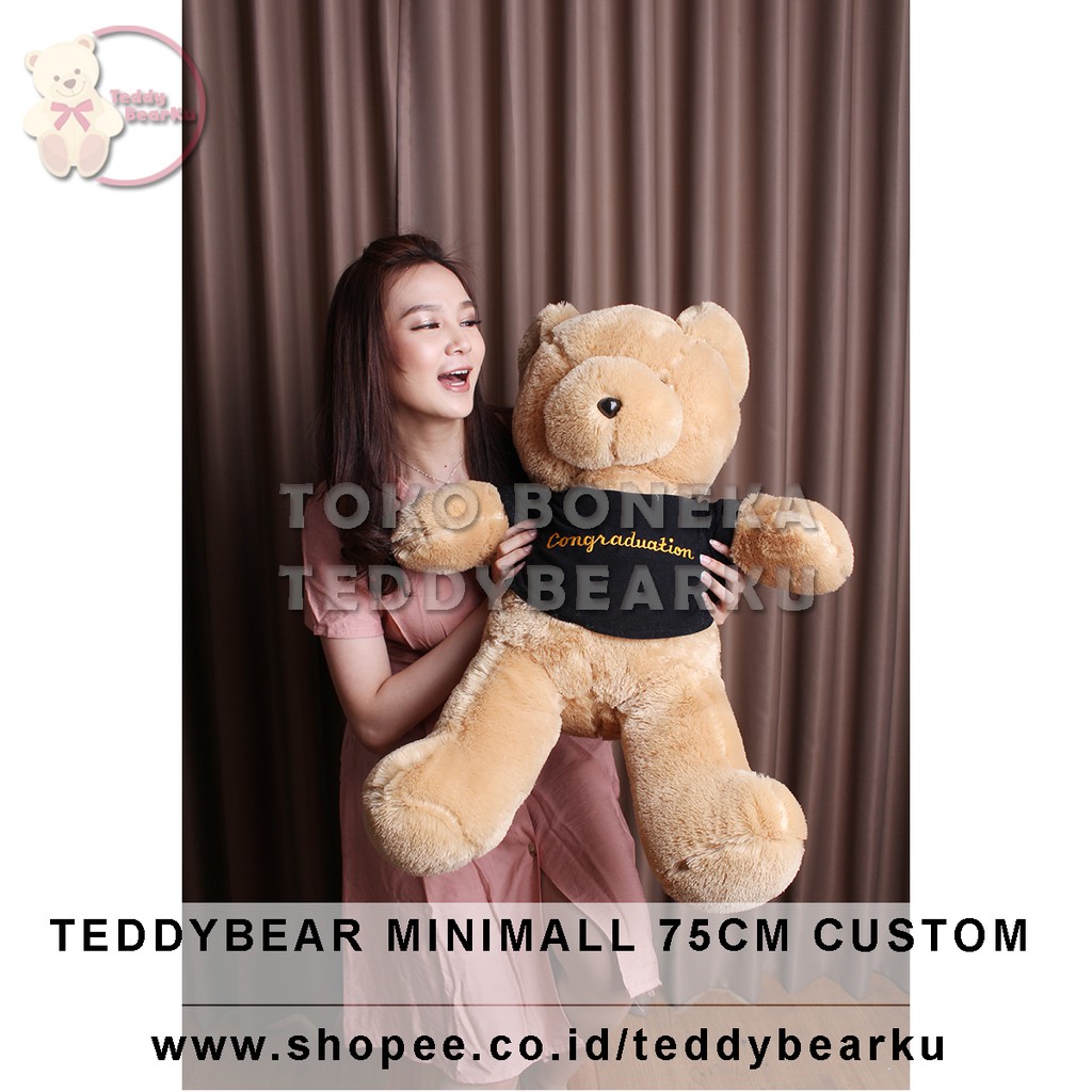 Teddy Bear Caramel Baju Hitam + Tulisan Custom Boneka Beruang Mini Mall 75CM XL