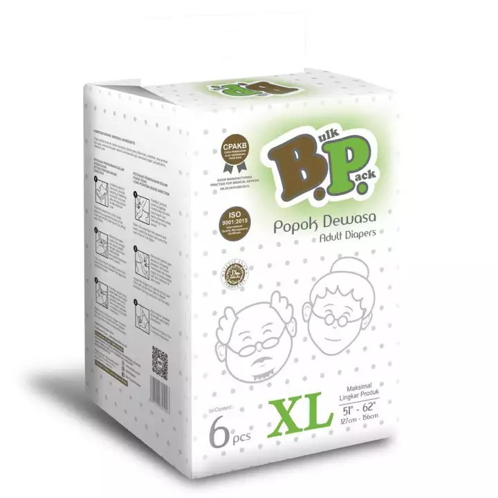 POPOK DEWASA BP BULK PACK REKAT SIZE XL ISI 6 ADULT DIAPER PROMO MURAH LINGKAR PINGGANG 127cm-156cm