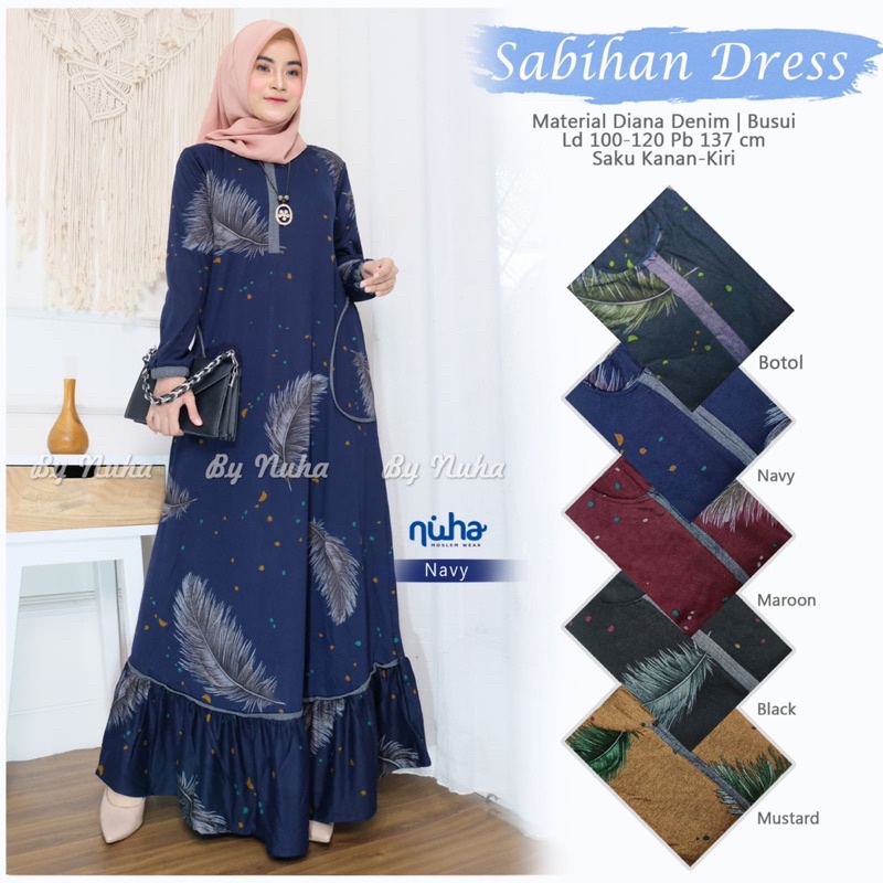 Sabihan Dress by Nuha; Maxi diana rempel motif bulu, daun