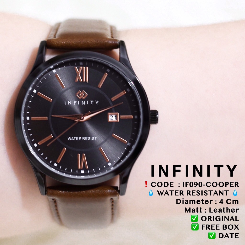 Jam tangan kulit INFINITY ORIGINAL tali kulit leather wanita pria tanggal aktif FREE BOX IF090 IF091