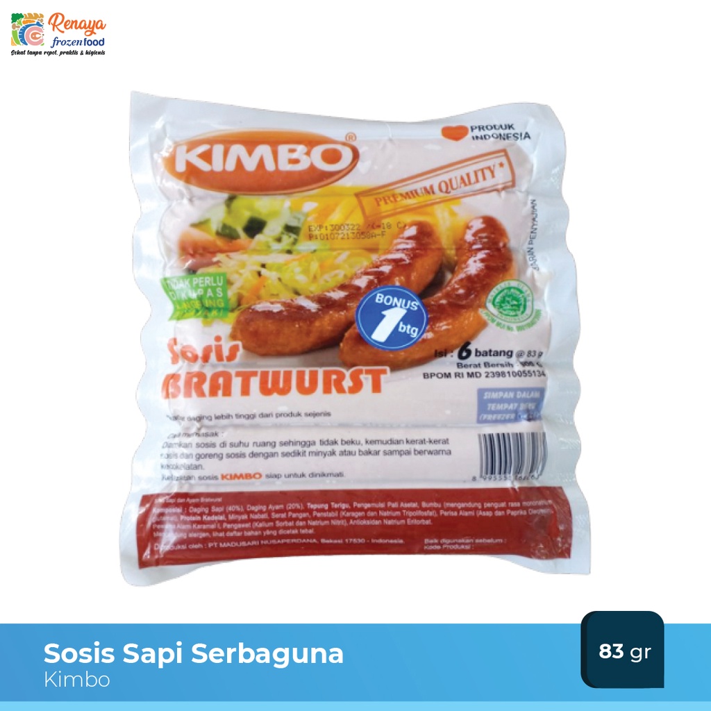 

Beef Sausage Kimbo Sosis Sapi Original Premium Makanan Instan Serbaguna 198 Gram Isi 6 - Renaya.Frozen