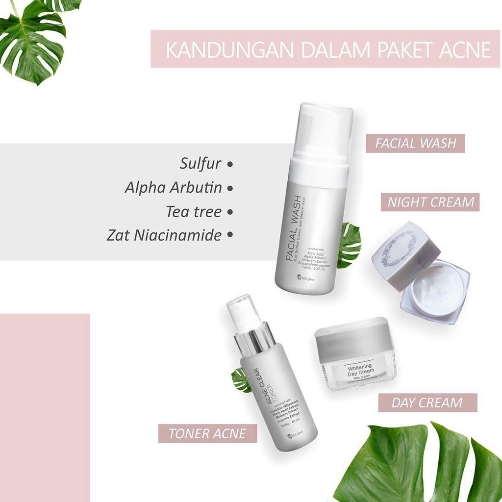 MS GLOW PAKET WAJAH (TONER, FACIAL WASH, NIGHT CREAM, DAY CREAM) skincare anti acne aging TJ.BL.C.1