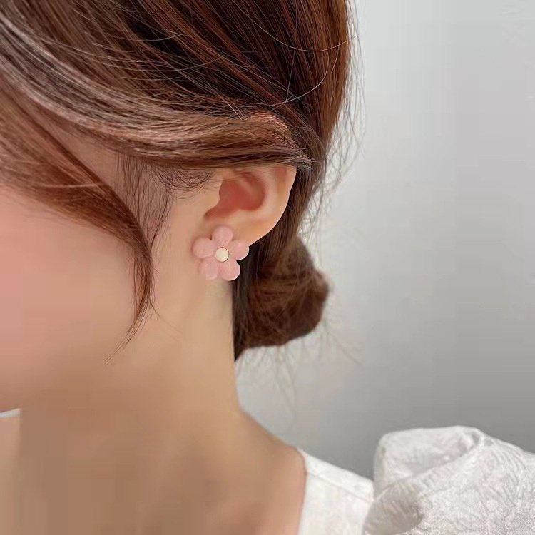 Anting Tusuk Sterling Silver 925 Model Bunga Warna Permen Untuk Wanita