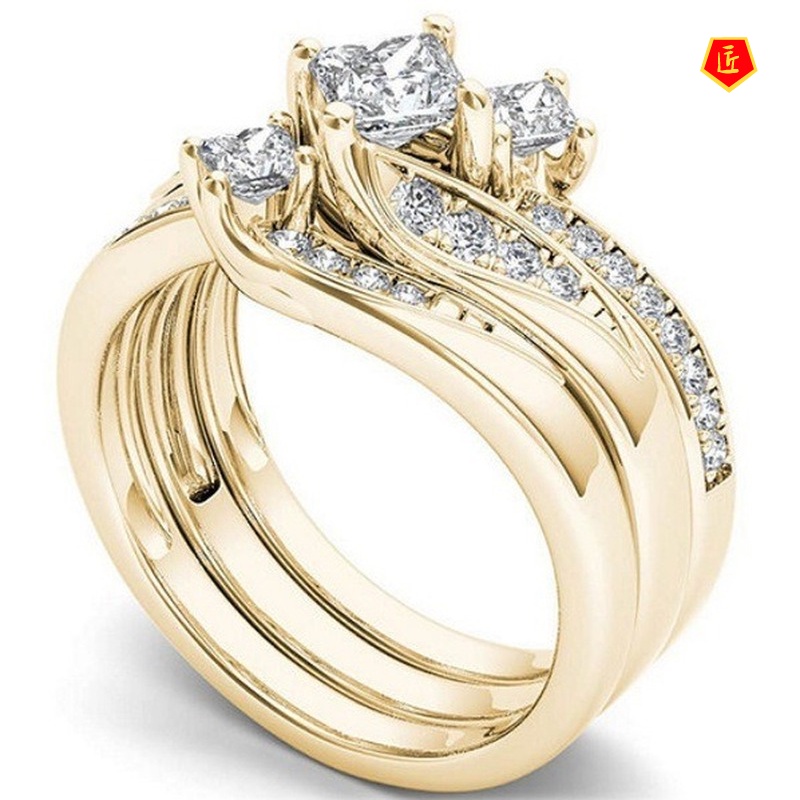 [Ready Stock]18K Gold Diamond Ring Set Creative Elegant Personality