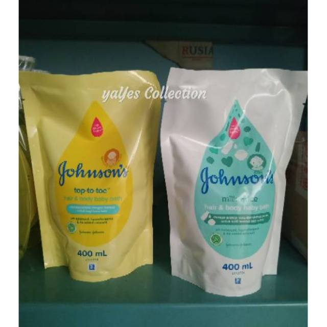 Sabun cair bayi 400 ml johnsons baby top to toe hair &amp; body wash milk rice ttt 2in1 refill newborn