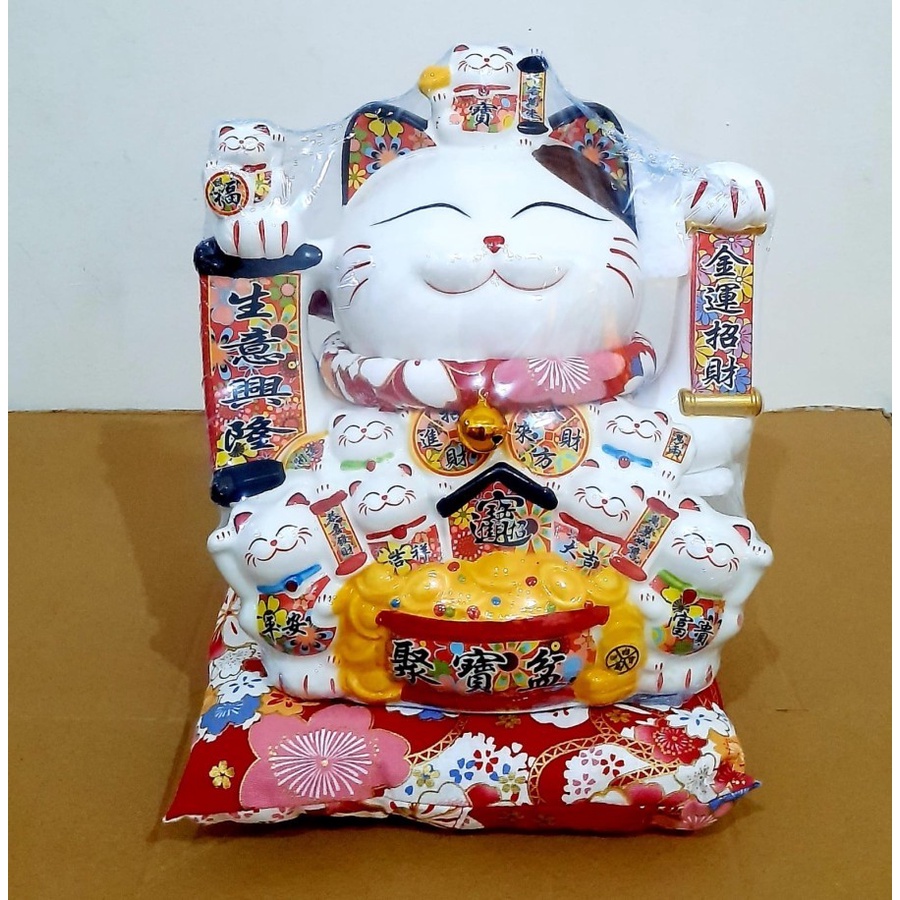 Maneki Neko Kucing Tangan Goyang Pajangan Kucing Hoki Besar Jumbo